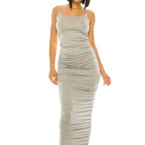 Women Spaghetti Strap Ruched Rayon Maxi Dress